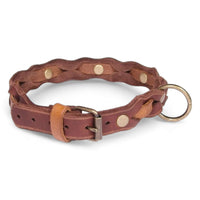 Zweifarbig geflochtenes Fettleder - Halsband mit Altmessing - Details - HappyHound