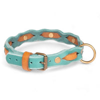 Zweifarbig geflochtenes Fettleder - Halsband mit Altmessing - Details - HappyHound