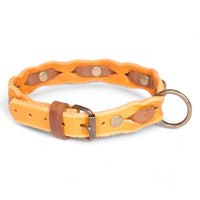 Zweifarbig geflochtenes Fettleder - Halsband mit Altmessing - Details - HappyHound