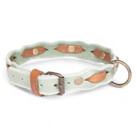 Zweifarbig geflochtenes Fettleder - Halsband mit Altmessing - Details - HappyHound